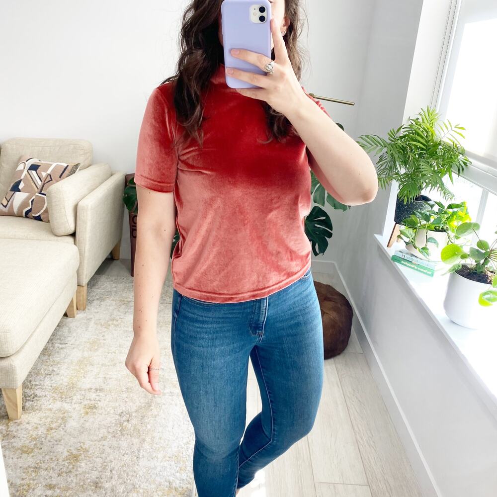 Madewell Velvet Mockneck Red Short Sleeve Tee Size XS